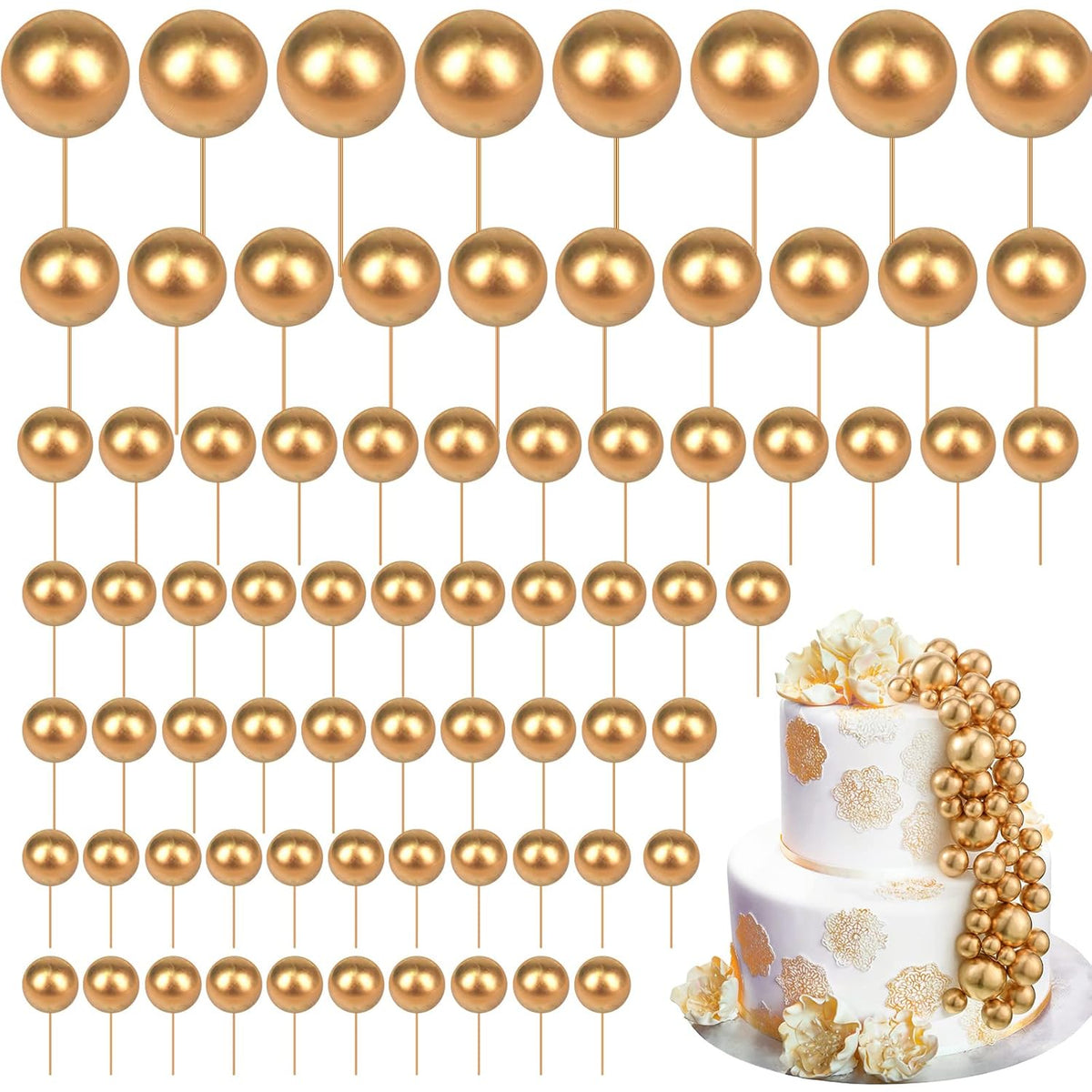 108 Pcs Balls Cake Topper DIY Cupcake Insert Foam Balloons for Cake Baking Wedding Anniversary