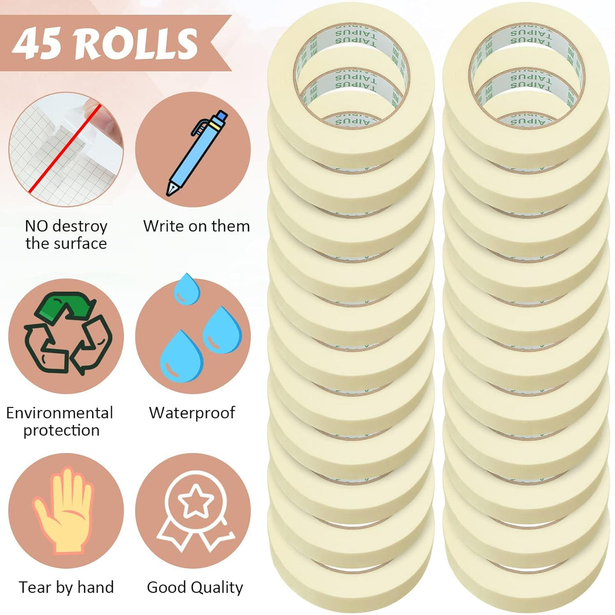 Masking Tape Bulk General Purpose Masking Painting Tape 55 Yards for Painting Home Office School