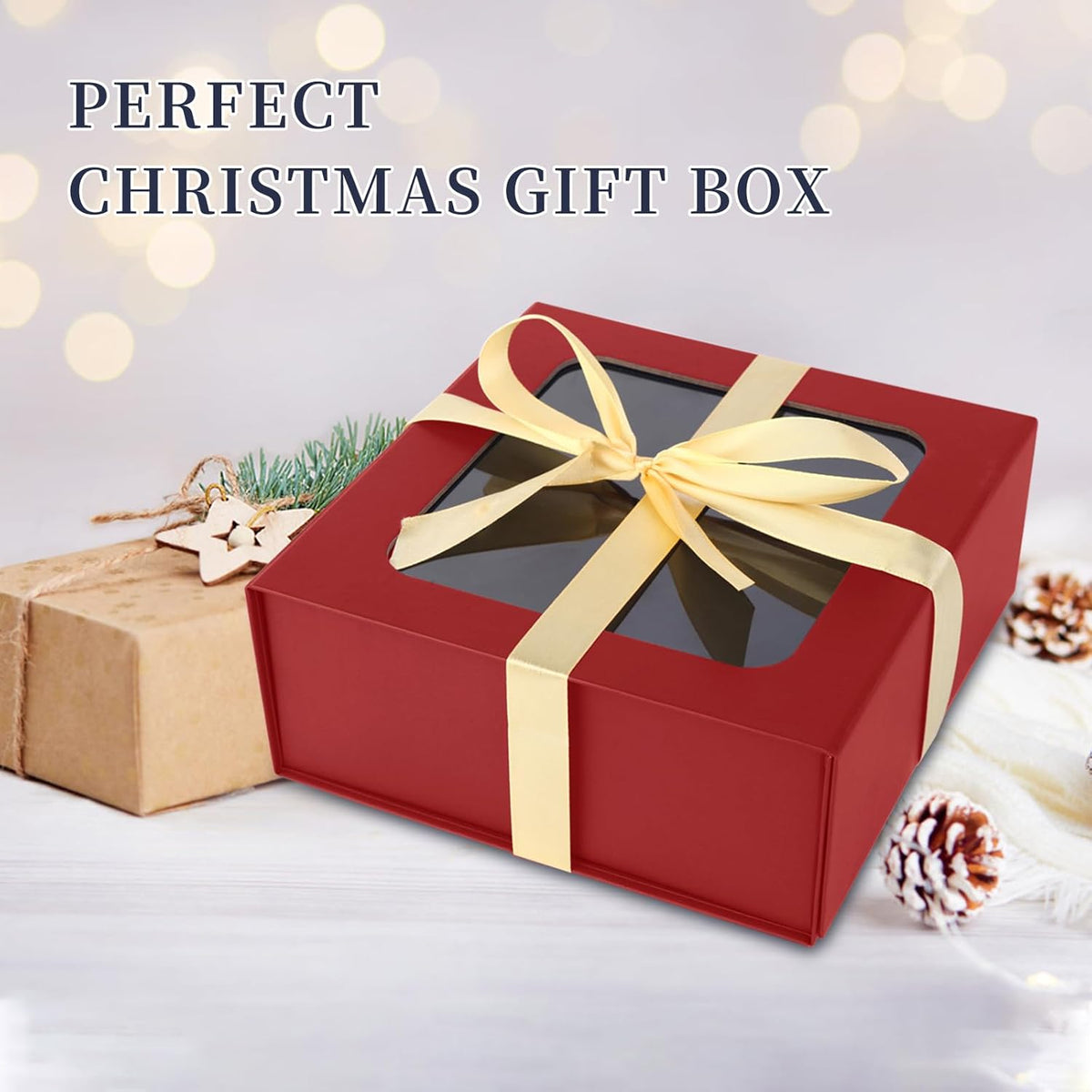 Red Gift Boxes with Window,7.5"x7.5"x3.1" Bridesmaid Boxe for Gift Giving,Birthday Gift Box with