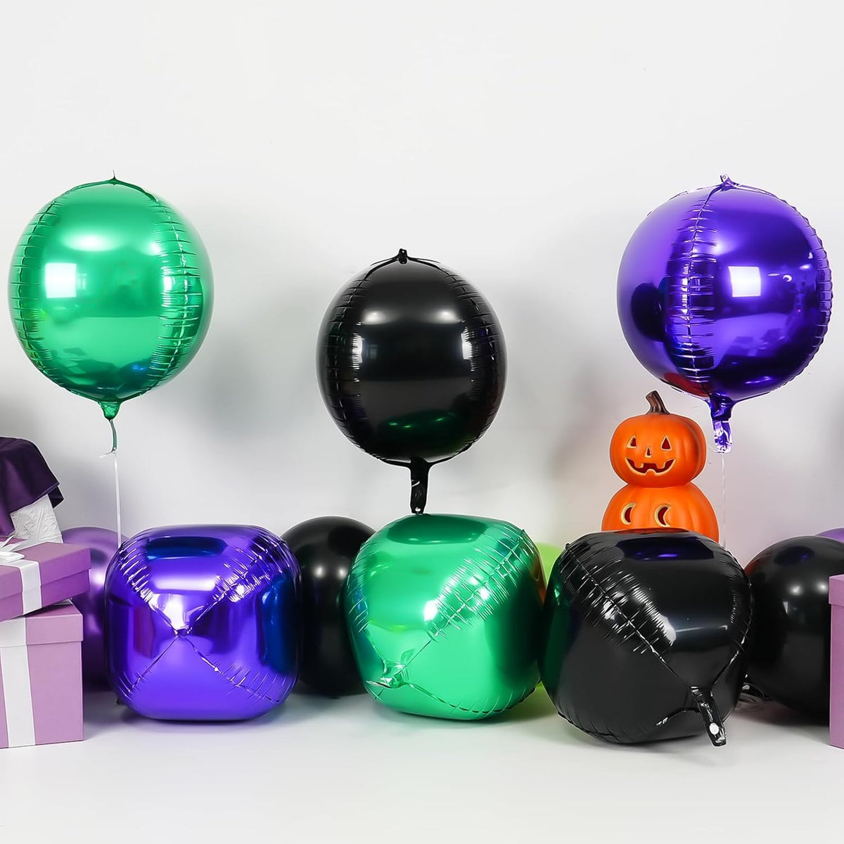 6Pcs Black Green Purple Round Foil Balloons,Giant 4D Round Ball Balloon,22 Inch Balloons for