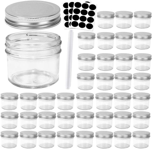 Betrome 4 oz Clear Glass Mason Jars with Silver Metal Lids, 40 Pack 113ml Round Canning & Jelly