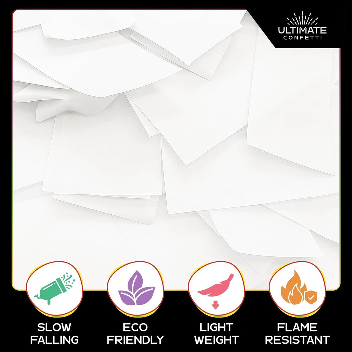 White Biodegradable Confetti - Rectangular Fluttering Tissue Paper Confetii for Cannon and Launcher