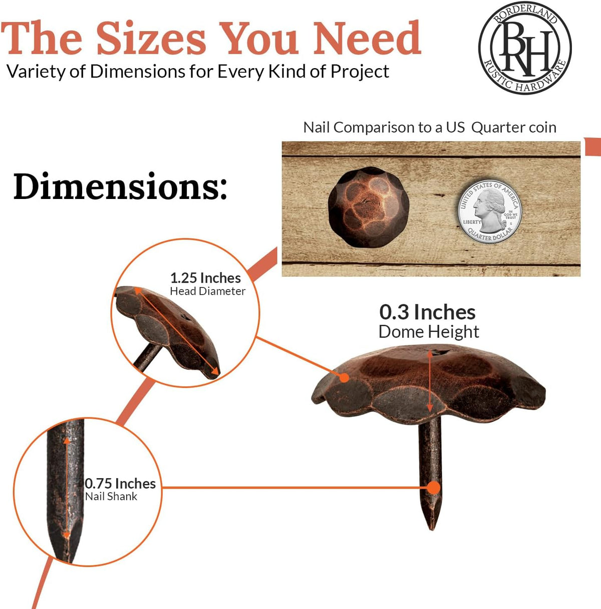 50 Pack 1.25" Round Head Iron Clavos Decorative Nails – Oil Rubbed Bronze – Handmade Rustic Round