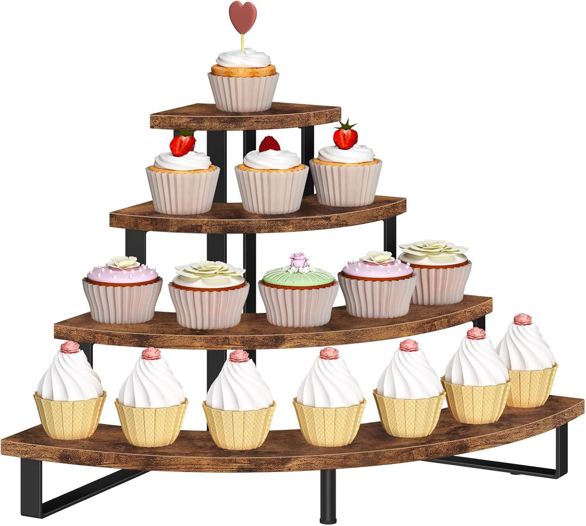ELITEROO Cupcake Tier Stand, Wooden Cup Cake Stand Stairs, 4 Tier Dessert Table Display Set for