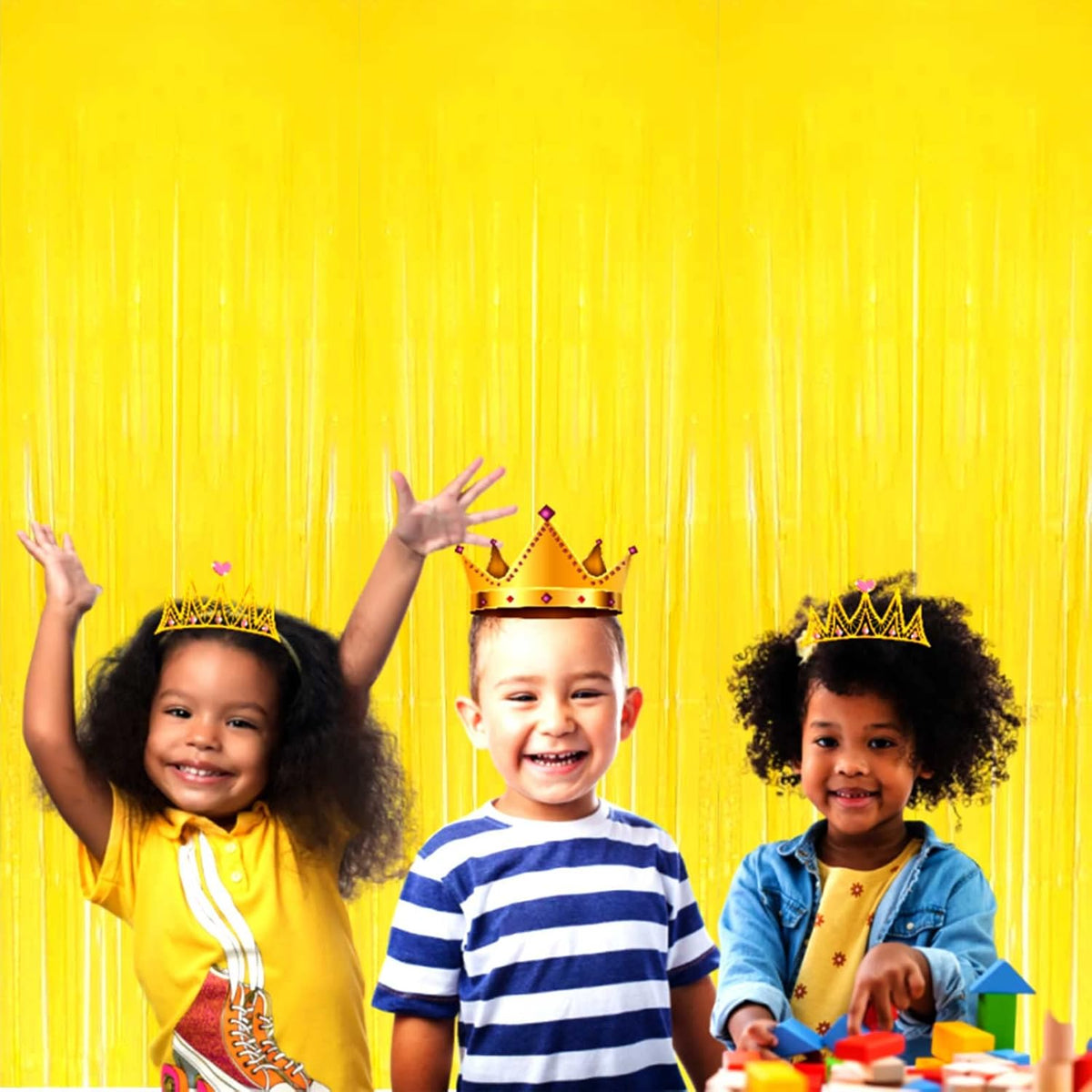 4 Pack Macaron Yellow Foil Fringe Curtain Backdrop, 3.28Ft x 8.2Ft Metallic Tinsel Foil Fringe