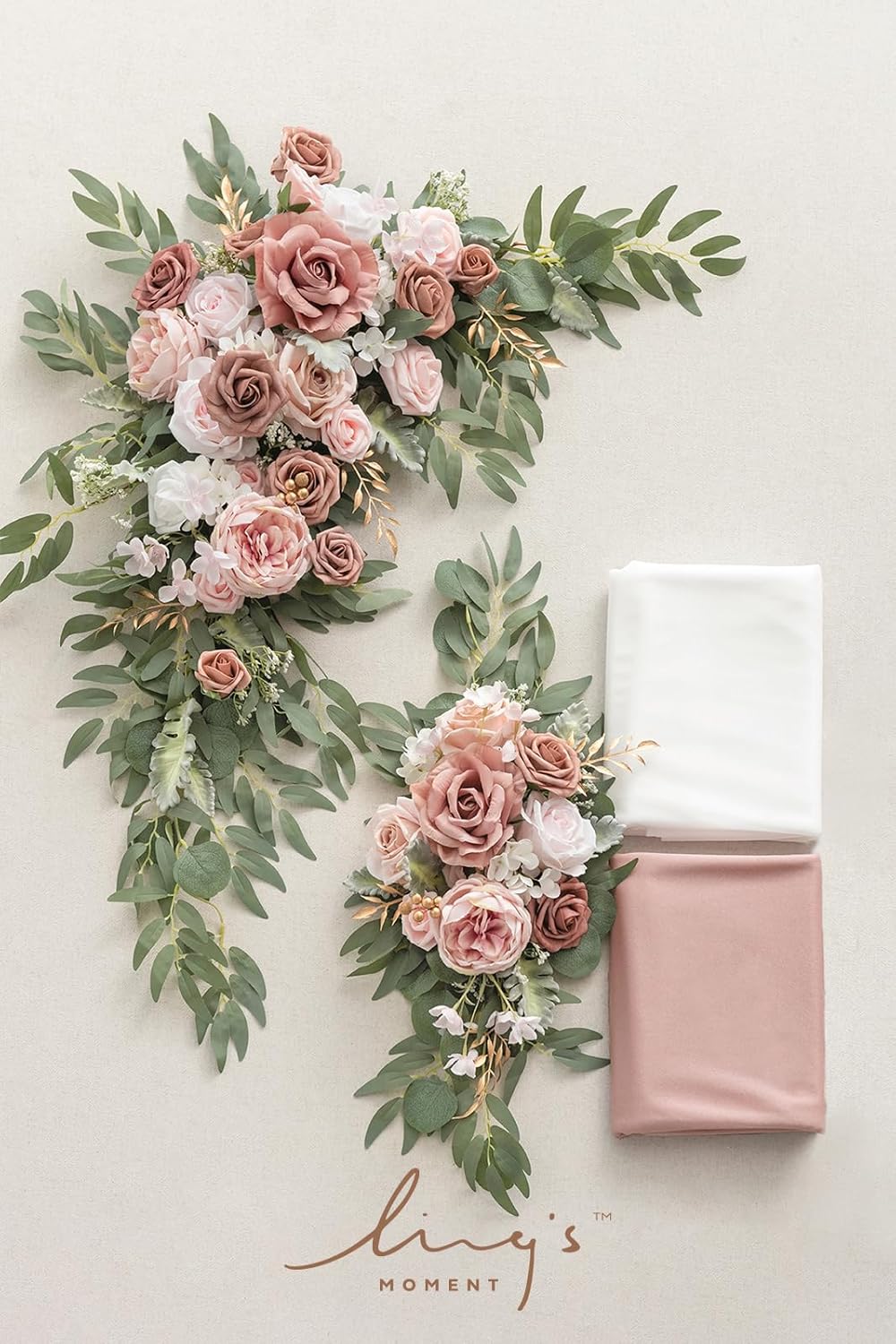 Ling's Moment Pink Artificial Wedding Arch Flowers Kit Pack of 4, 2pcs Hanging Flower Arrangement