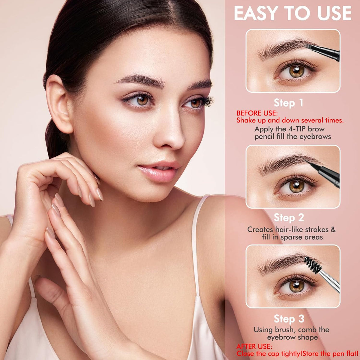 Eyebrow Pen,2-in-1 Waterproof Eyebrow Pencil with 4 Tip Microblading Brow Pen and Ultra-Precise