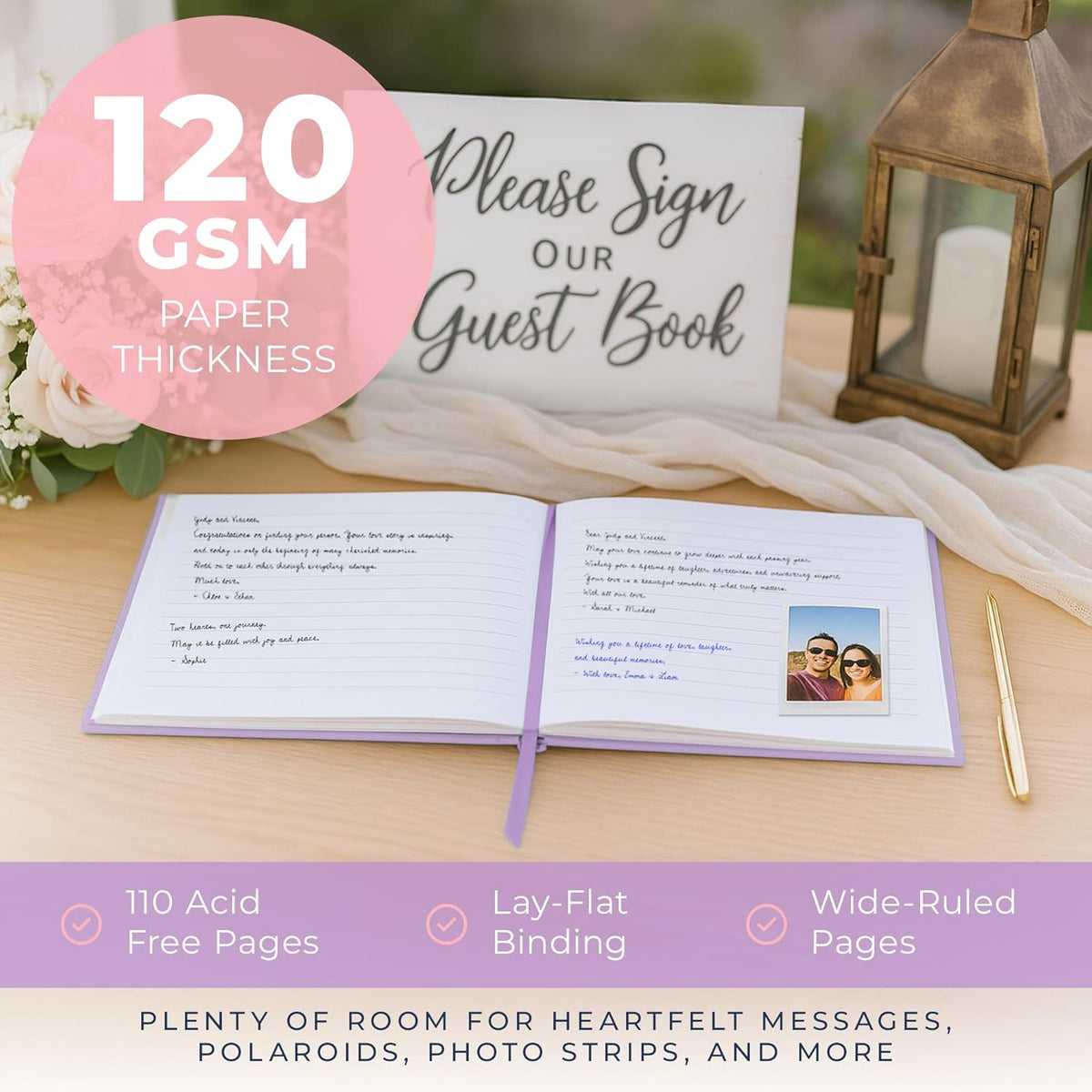 Promot Personalized Guestbook for Party (Lavender Purple) - 110 Lined Pages in Wood-Free Vegan