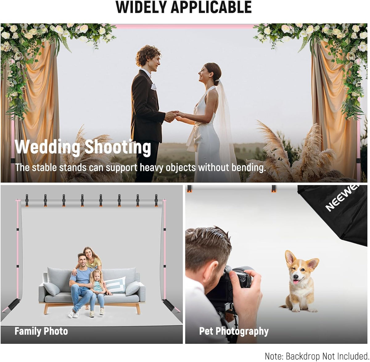 Neewer Photo Studio Backdrop Support System, 10ft/3m Wide 6.6ft/2m High Adjustable Background Stand