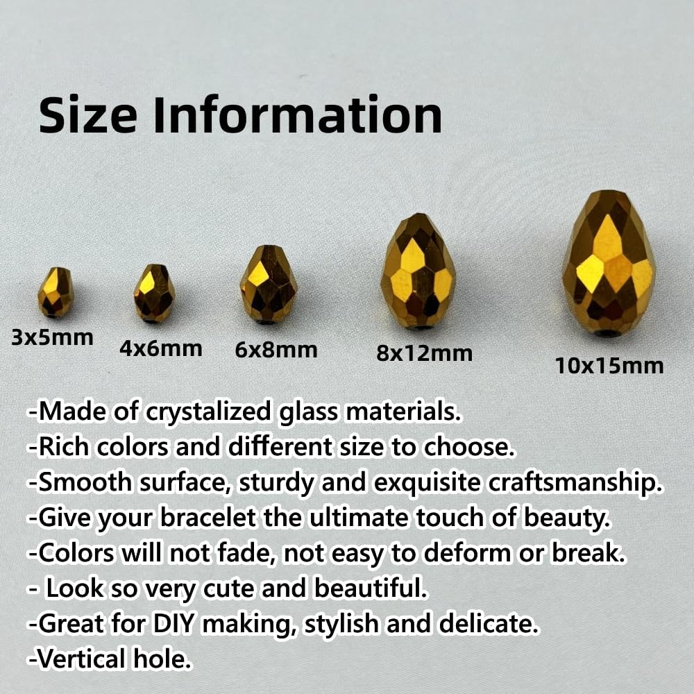 100pcs 8x12mm Teardrop Crystal Glass Beads for Jewelry Making, Faceted Vertical Hole Teardrop Glass