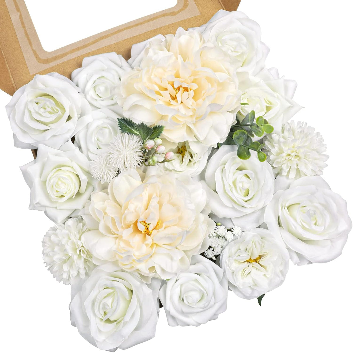 AmyHomie White Artificial Flowers Combo Silk Mix Peony Rose Hydrangea Daisy Fake Flowers w/Stem for