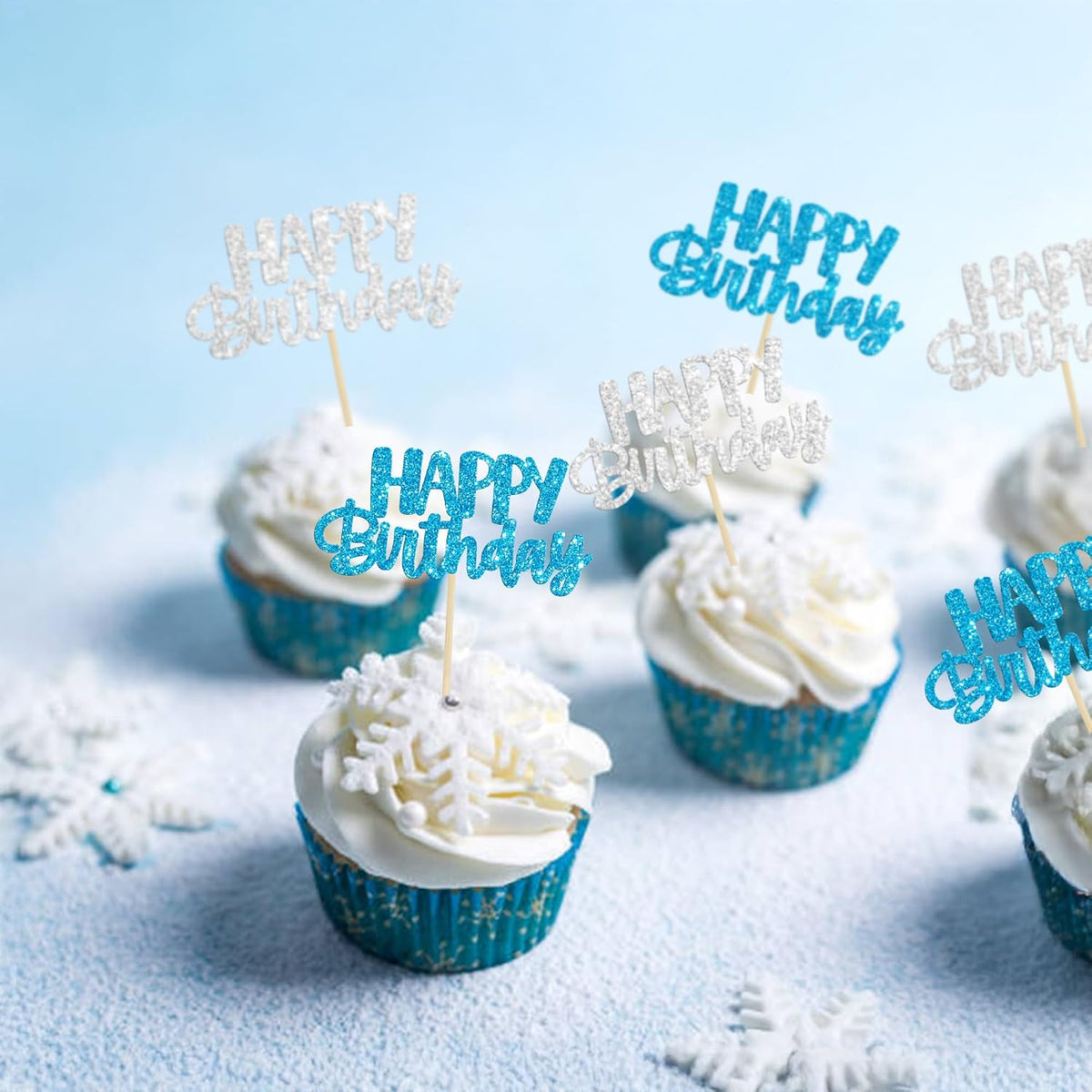 Gyufise 24Pcs Happy Birthday Cupcake Toppers Glitter Birthday Cupcake Food Picks for Celebrating