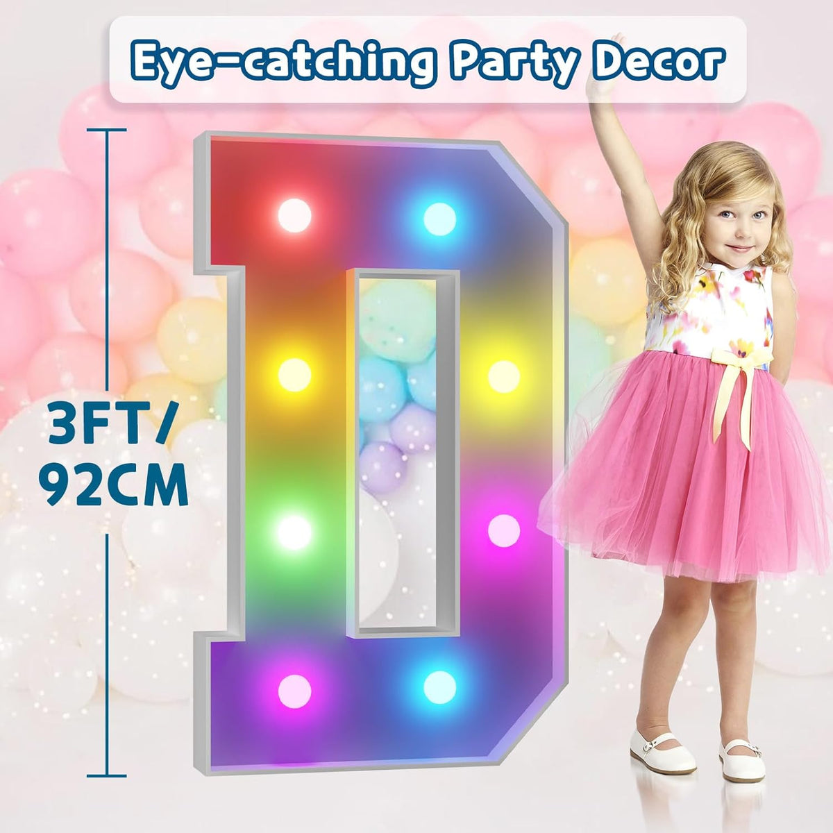3FT Colorful Marquee Light Up Letters D, 18 Colors Light Up Alphabet Signs with Remote, Marry Me