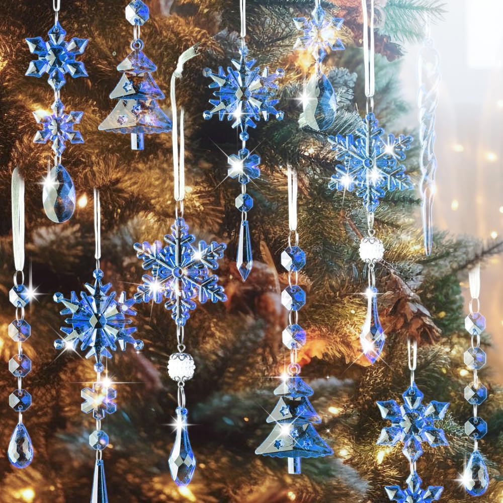 Lanpn 26 Pcs Christmas Ornaments Crystal Christmas Tree Decoration, Hanging Clear Acrylic Snowflake