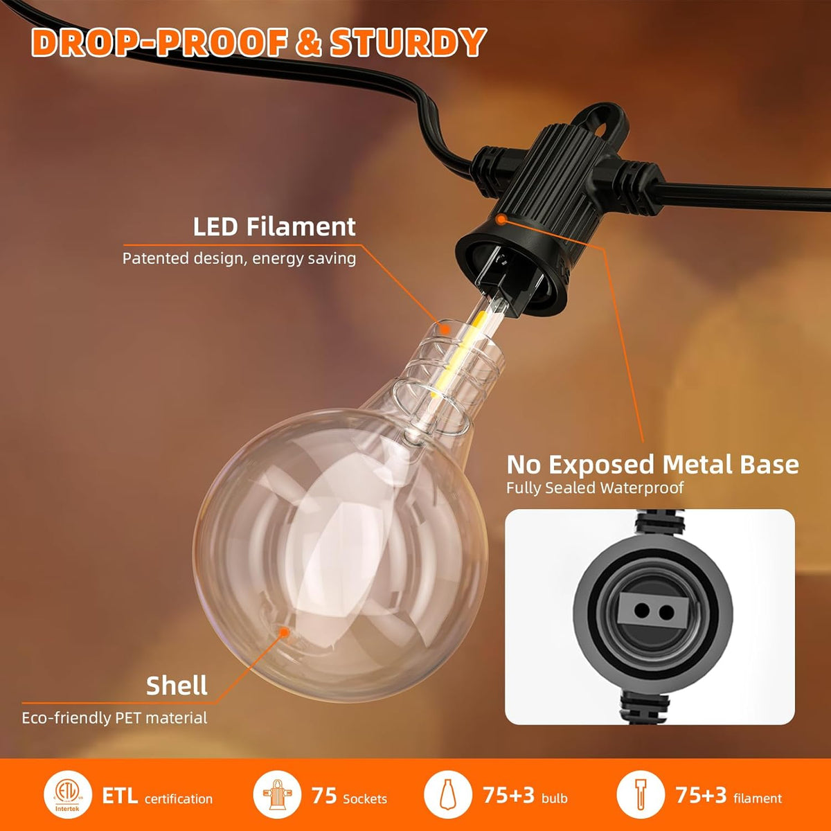 Kawaya String Lights for Outside,150FT LED Outdoor String Lights Waterproof Patio Lights with 72+3