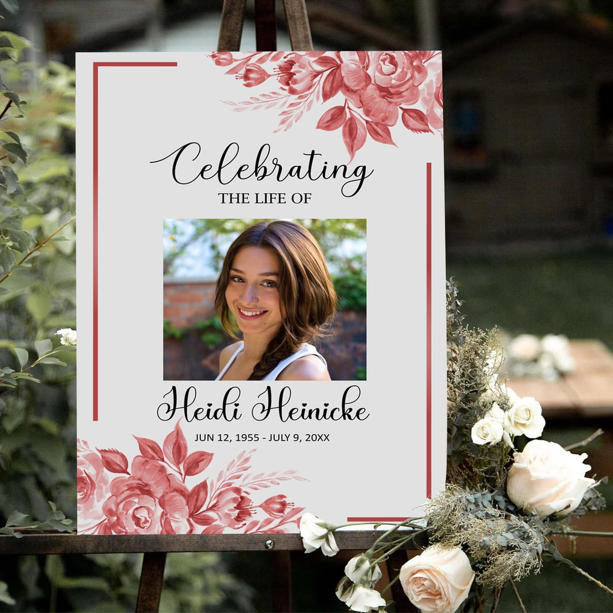 Celebrating The Life Sign Pink And White Floral In Loving Memory Blush Flower Life Celebration Sign