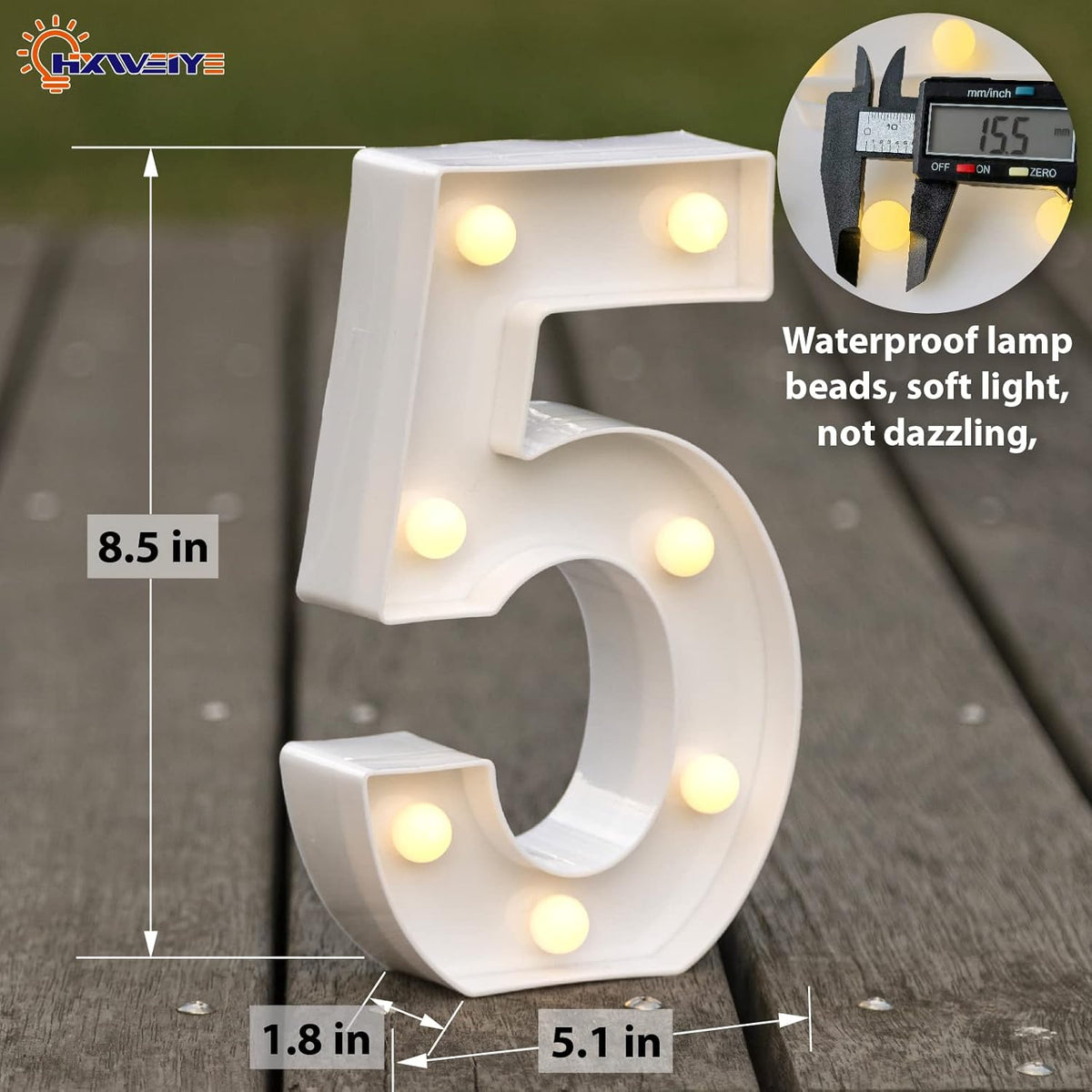 HXWEIYE Light Up Numbers-5, LED Marquee Number Lights Sign 26 Alphabet and 10 Number Big Lights Led