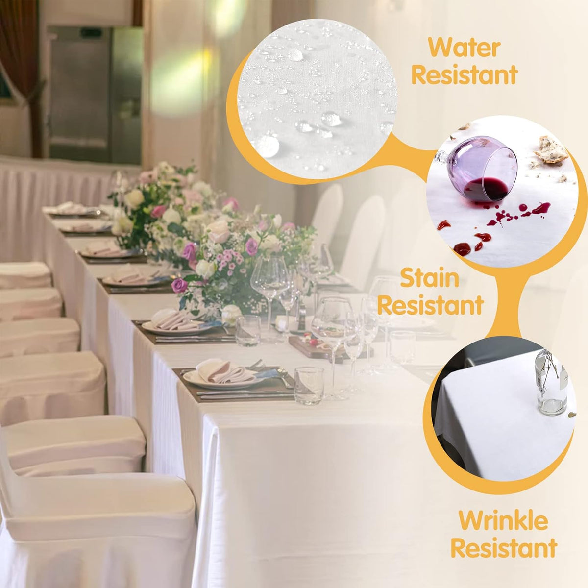 BRILLMAX 6 Pack White Tablecloths for 6 Foot Rectangle Tables 60 x 102 Inch - 6ft Rectangular Bulk