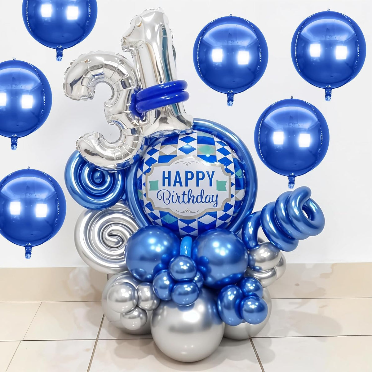 6Pcs Royal Blue Round Foil Balloons,Giant 4D Round Ball Balloons,22 Inch Metallic Blue Balloon for