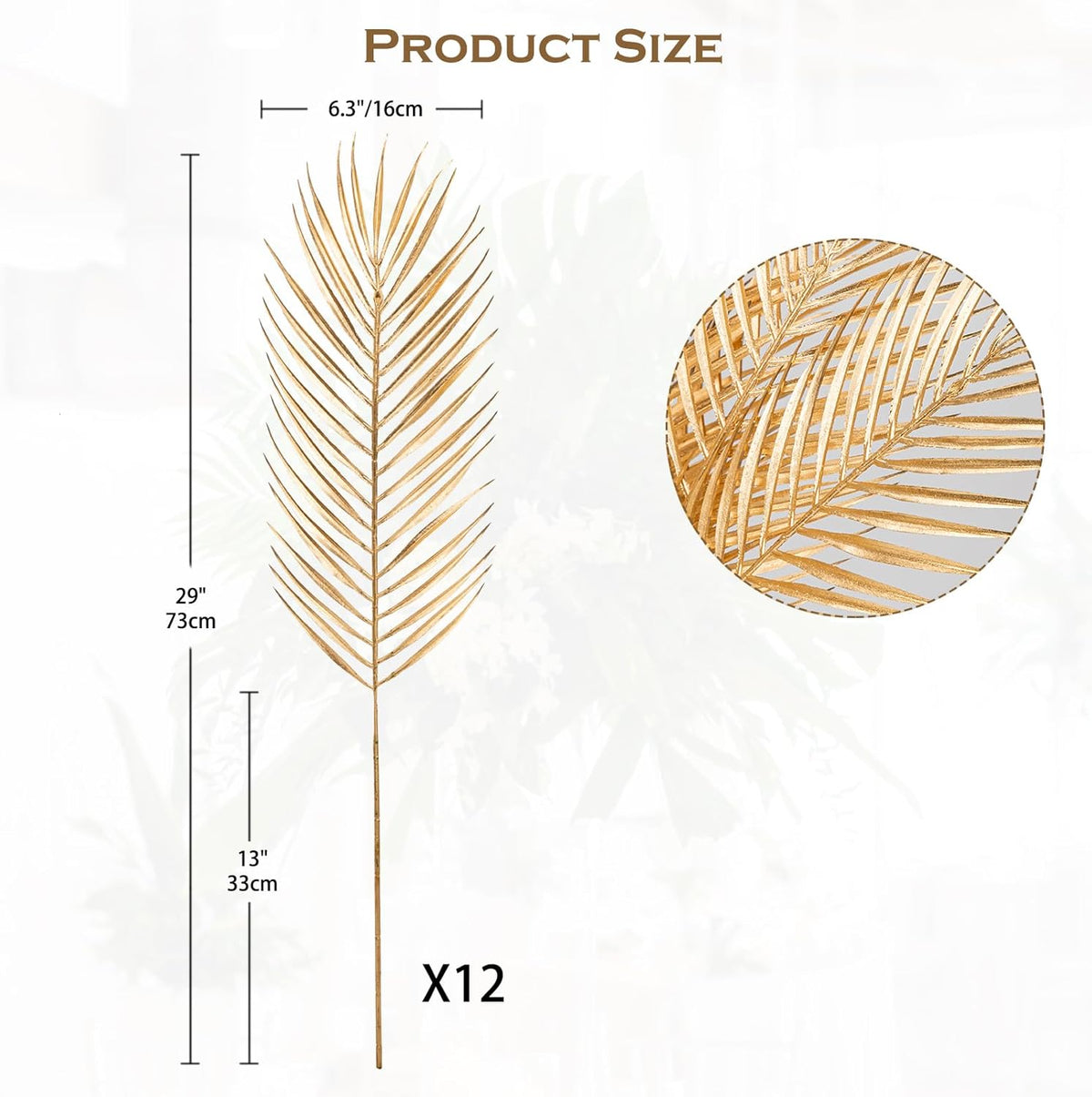 29” Large Gold Palm Leaves Palm Fronds Tropical Leaves Areca Palm Branches Artificial Palm Leaves