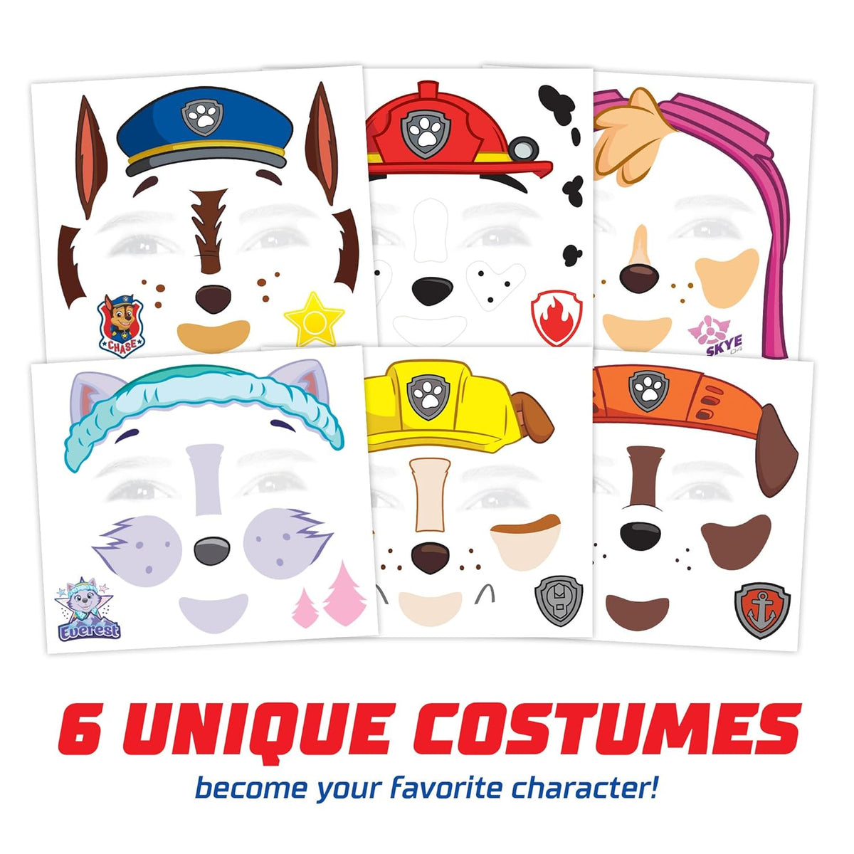 Paw Patrol Costume Face Tattoos – Temporary Tattoo Set for Kids Featuring Chase, Marshall, Skye &