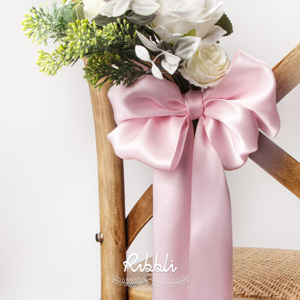 Ribbli Light Pink Satin Ribbon 4 Inch Wide Baby Pink Ribbon for Wedding Chair Sash Grand Opening