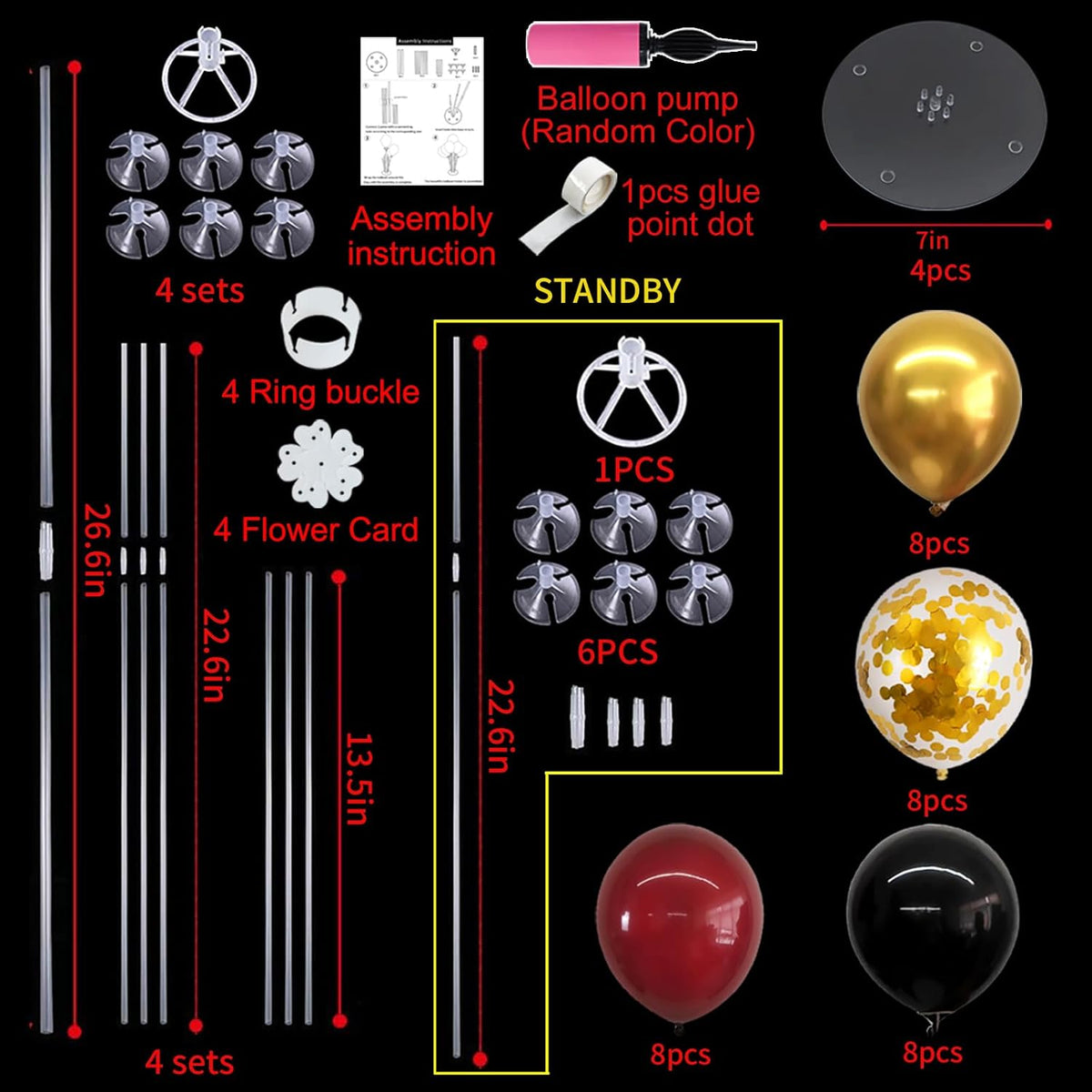 TONIFUL 4 Set Burgundy Red Black Gold Balloon Stand Centerpiece Table Decorations for Graduation