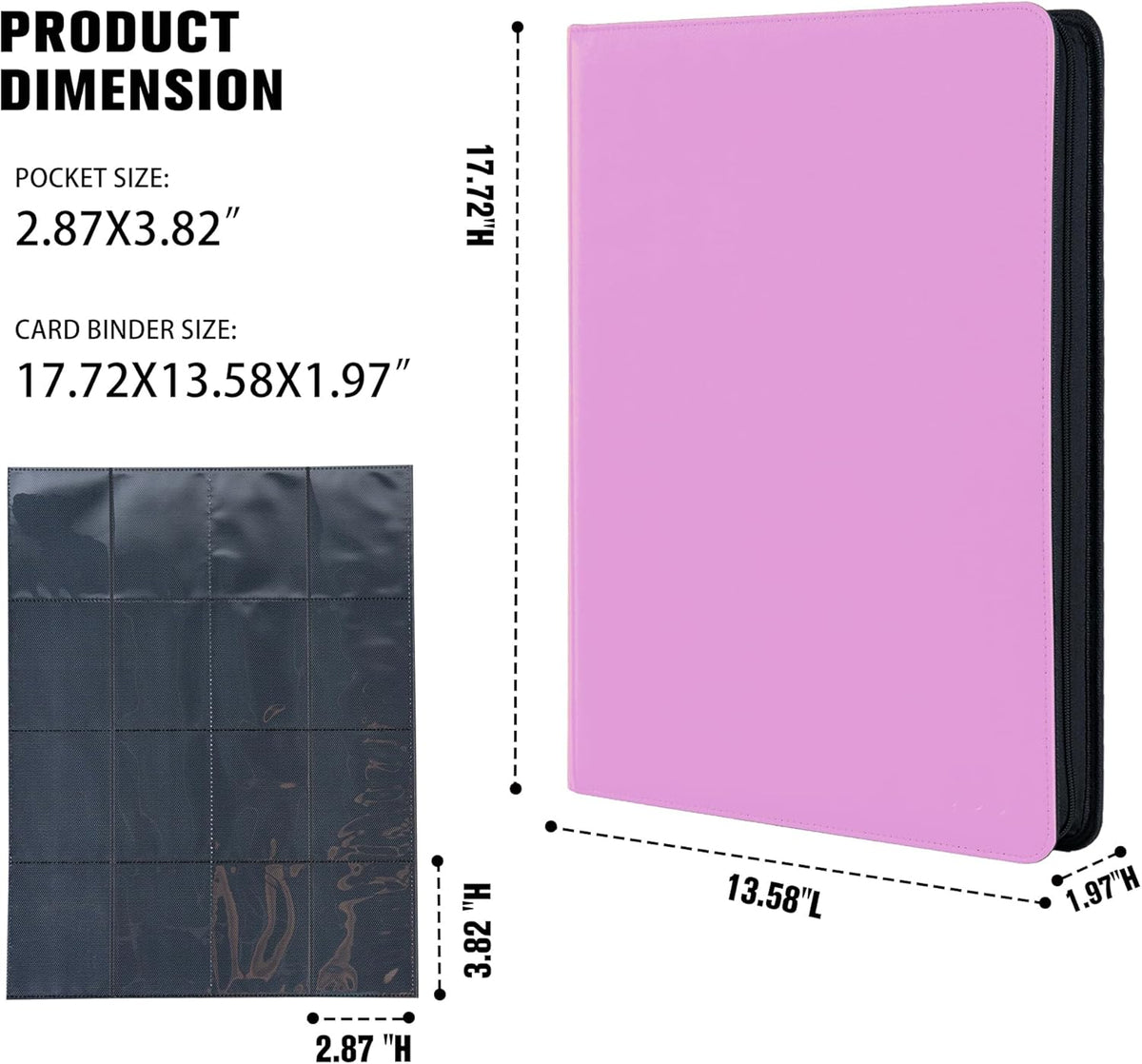 Premium 1000+ Pockets Card Binder,16 Pockets Trading Card Binder Ringless Side Loading Trading Card