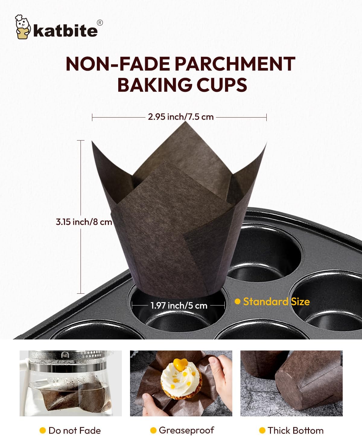 Katbite Tulip Cupcake Liners 200PCS, Muffin Baking Cupcake Liners Holders, Baking Cups, Cupcake