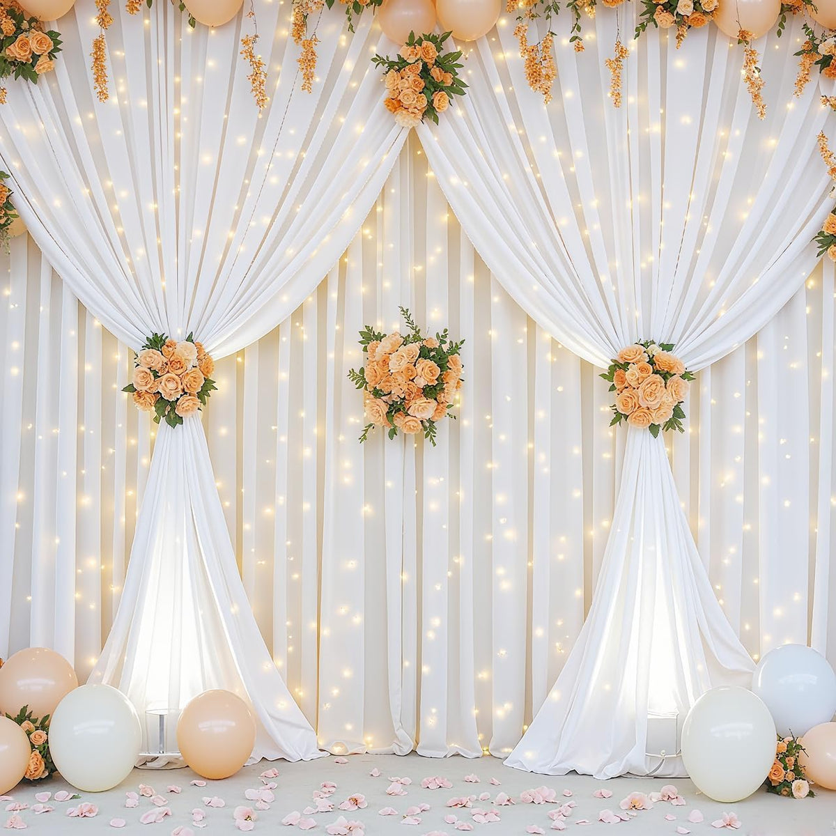White Backdrop Curtains with Lights for Parties,10x10FT Wrinkle Free White Drapes Wedding Photo