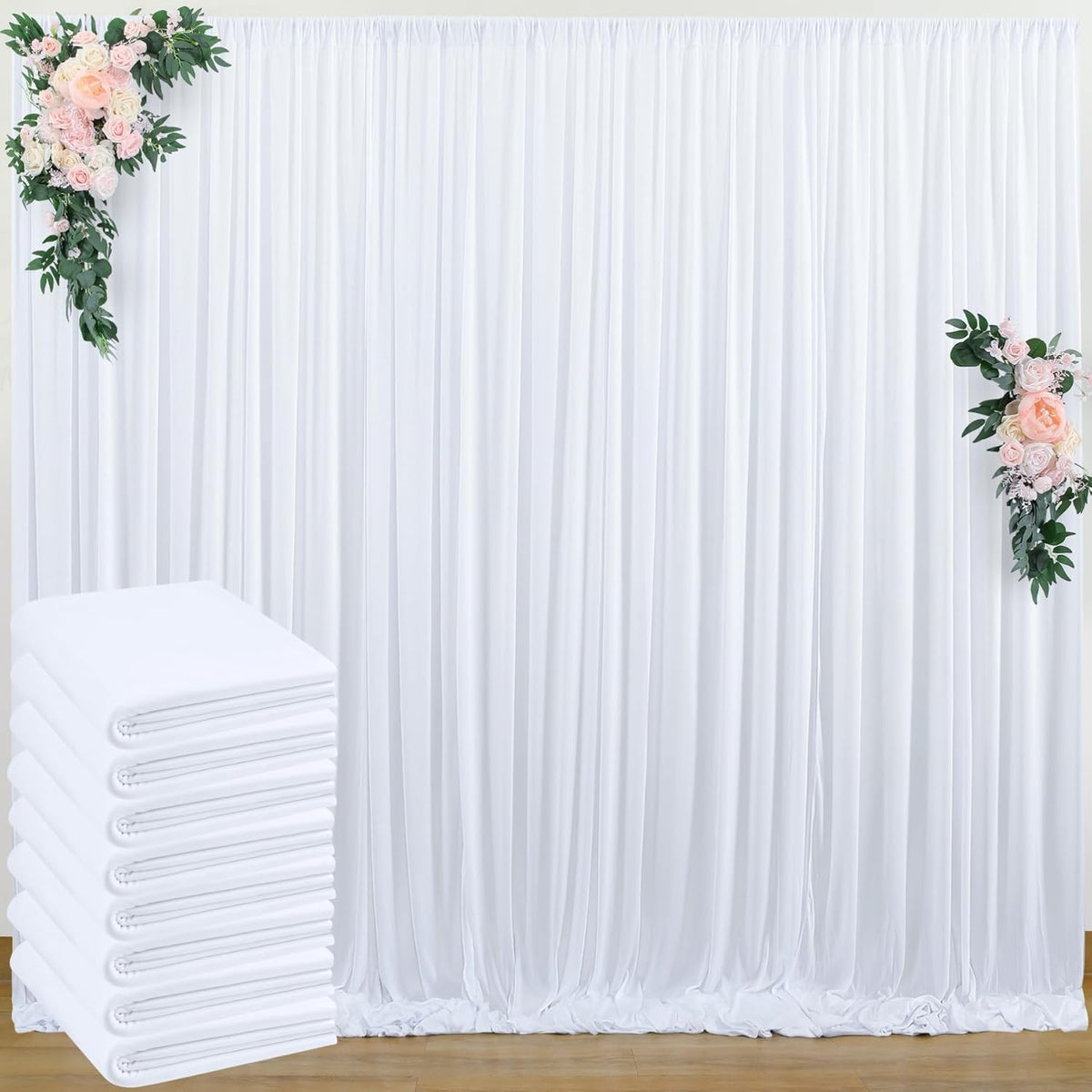 40 ft x 8 ft White Backdrop Curtain Drapes for Wedding Parties, 8 Panels 5 ft x 8 ft Wrinkle Free