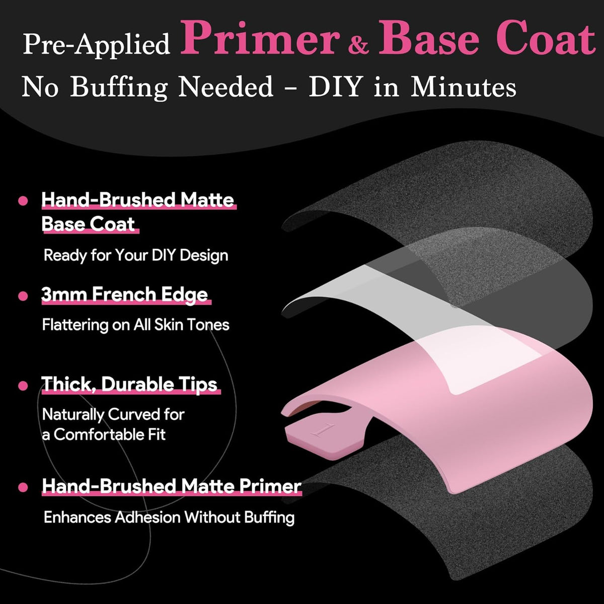 Press On Toenails for Women French Tips, Sharp Square Pre-applied Primer & Base Coat Toe Nail Press