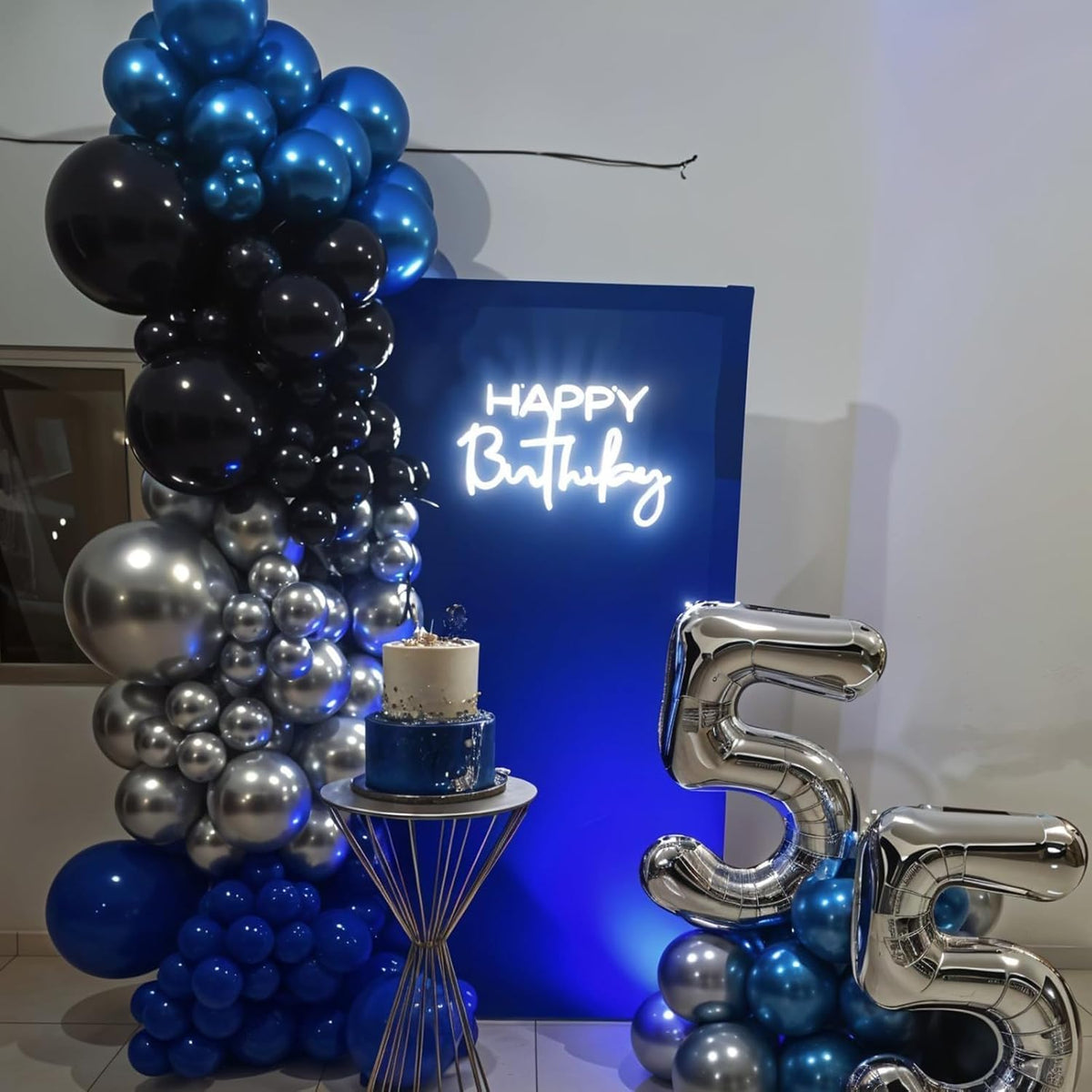 Blue and Black Balloons,50Pcs 12 Inch Pearl Navy Blue Silver Metallic Light Blue Balloons for Boys