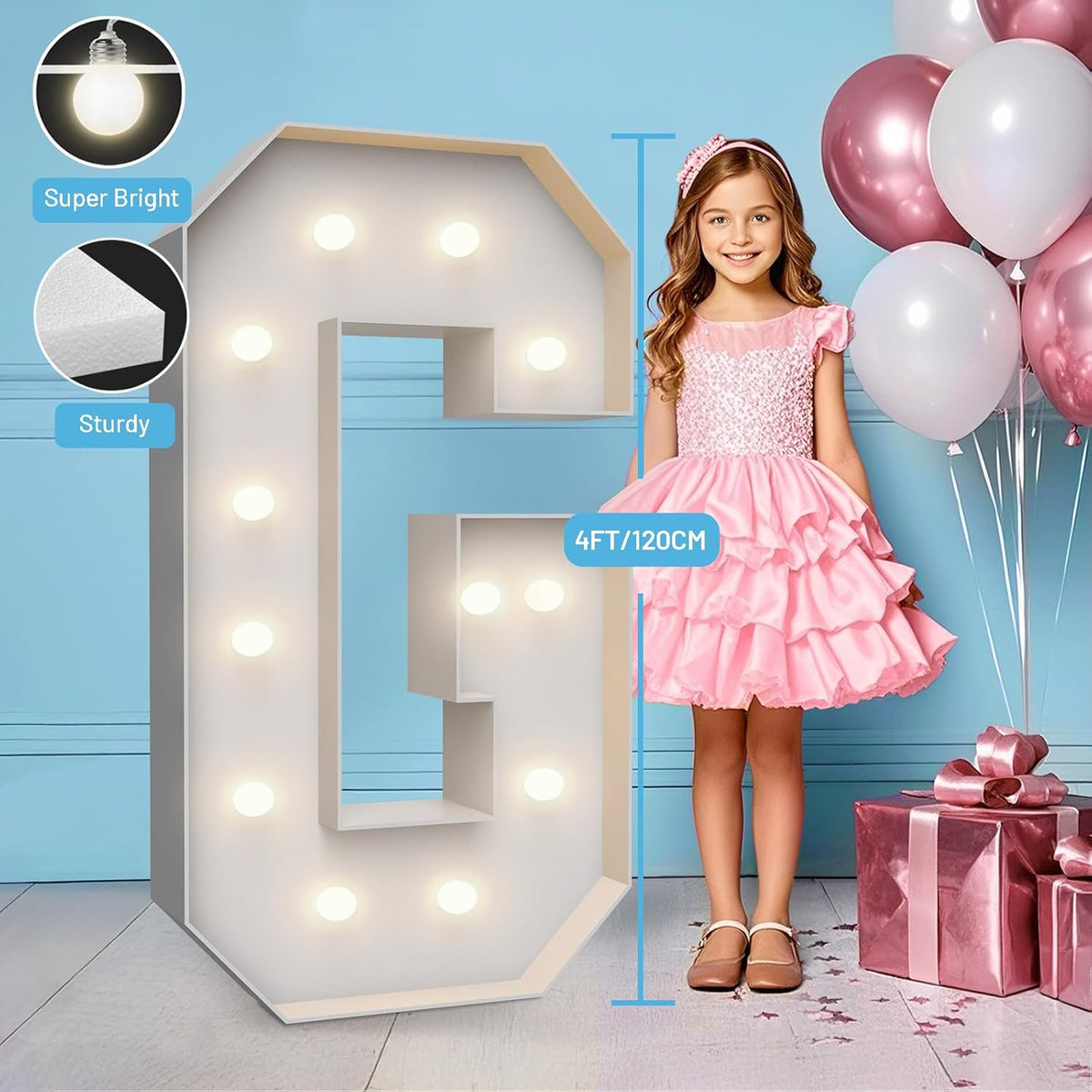 4FT Marquee Light Up Letters G,Party Decoration Large Marquee Light Up Letters with Weighted Water