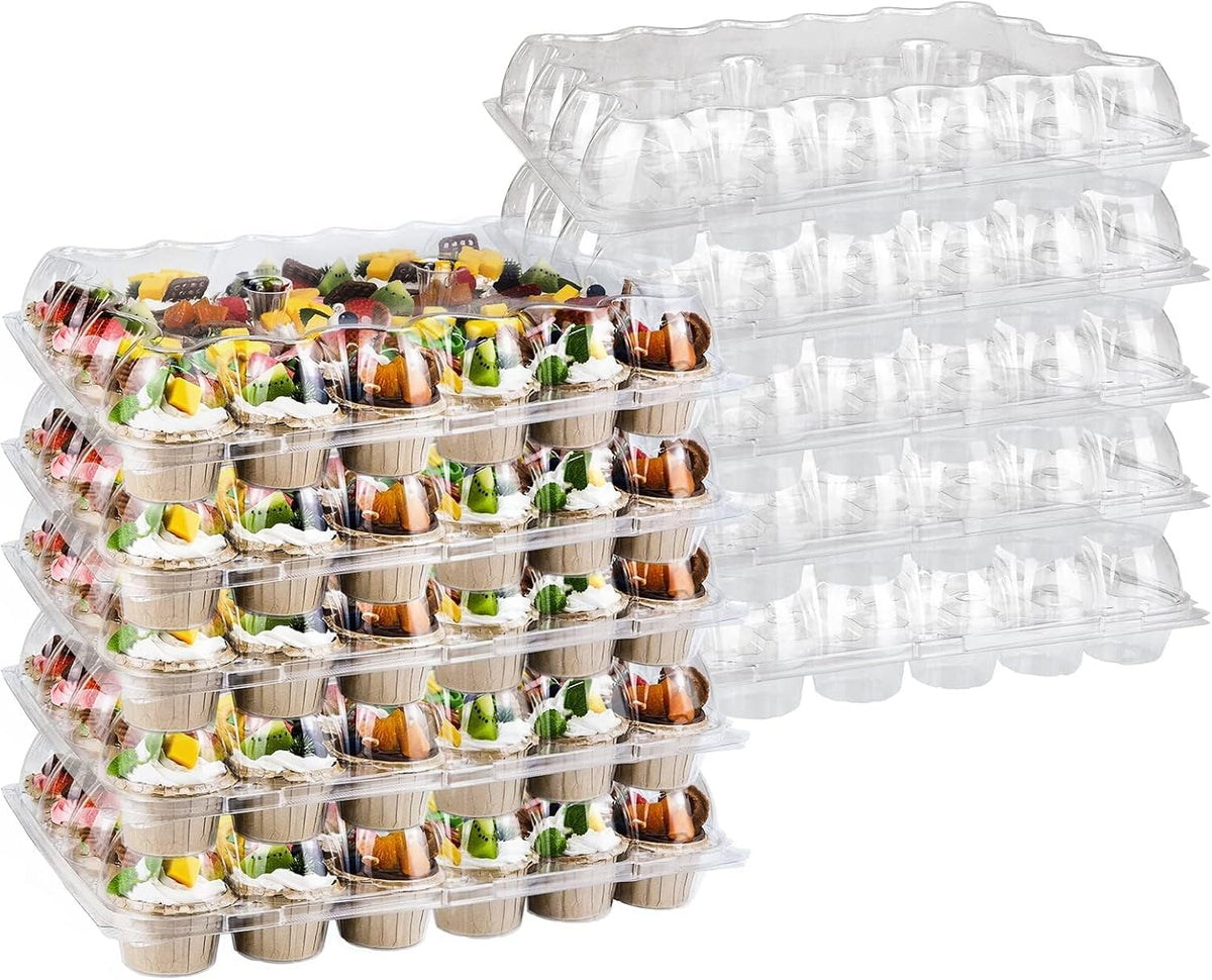 TWOWYHI 24 Counts x 10 Sets Cupcake Containers Cupcake Boxes Plastic Cupcakes Carrier Holders for