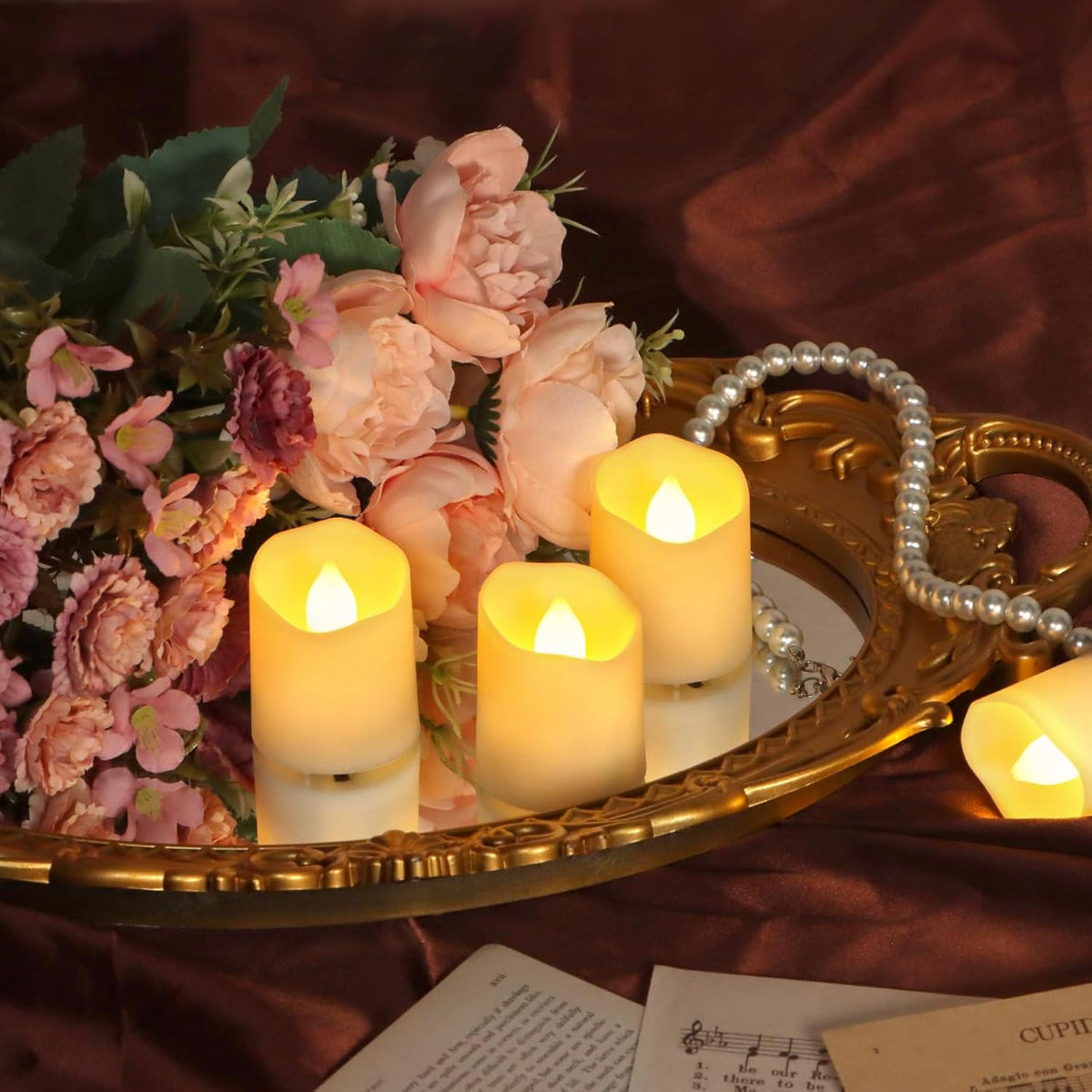 FREEPOWER Rechargeable Flameless Flickering Tea Light Candles Remote Control High Brightness Votive