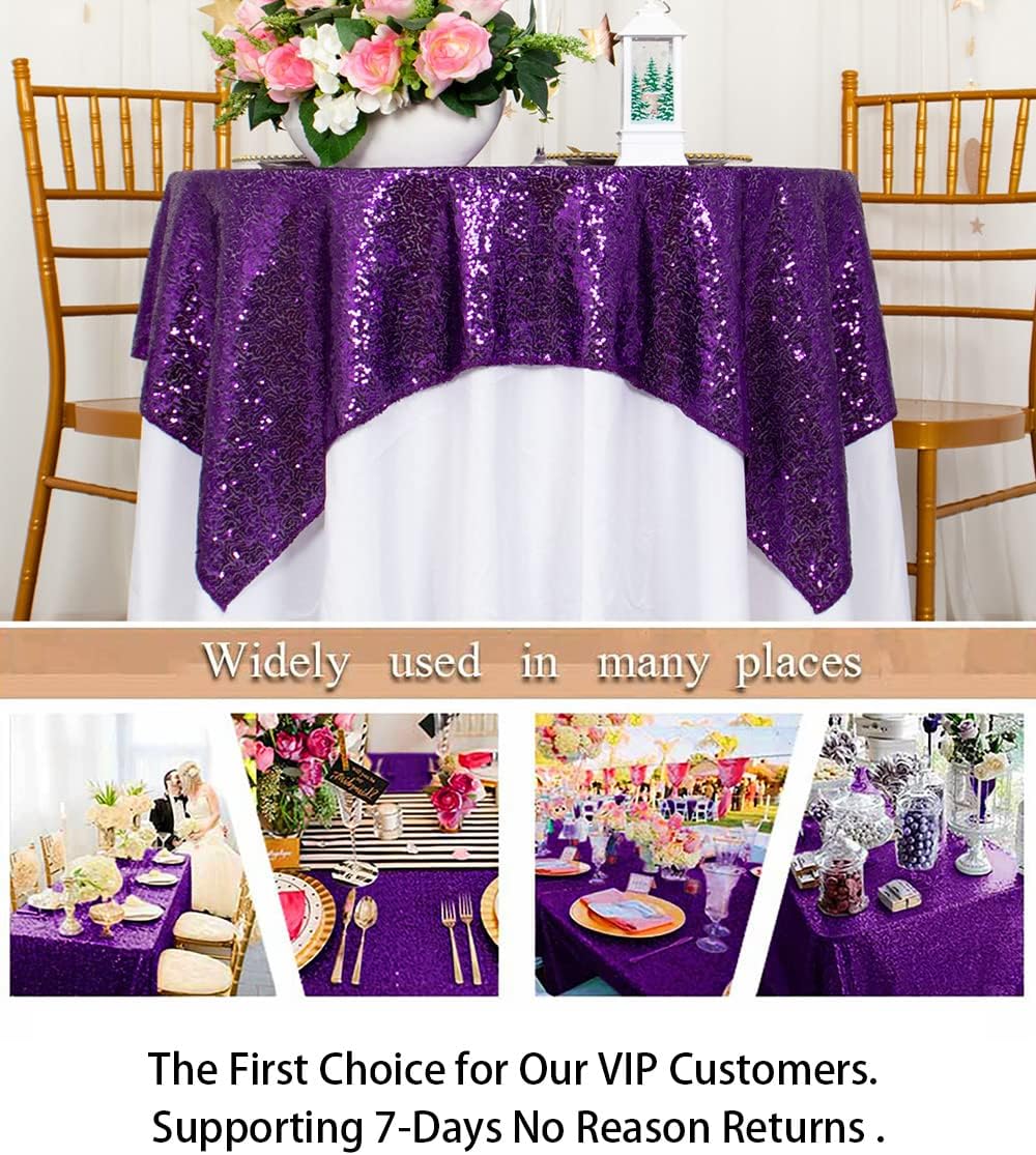 ShinyBeauty Sequin Tablecloth - Square 54x54-Inch Purple Glitter Tablecloth for Round Table