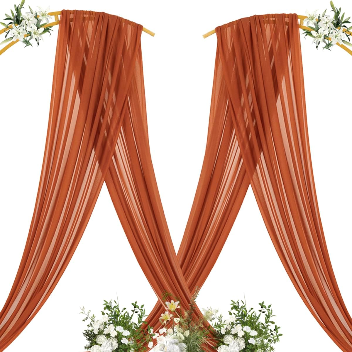 MLMC Terracotta Wedding Arch Draping Fabric 2 Panels 29" x 20 FT Extra Long Gauze Drapes Sheer