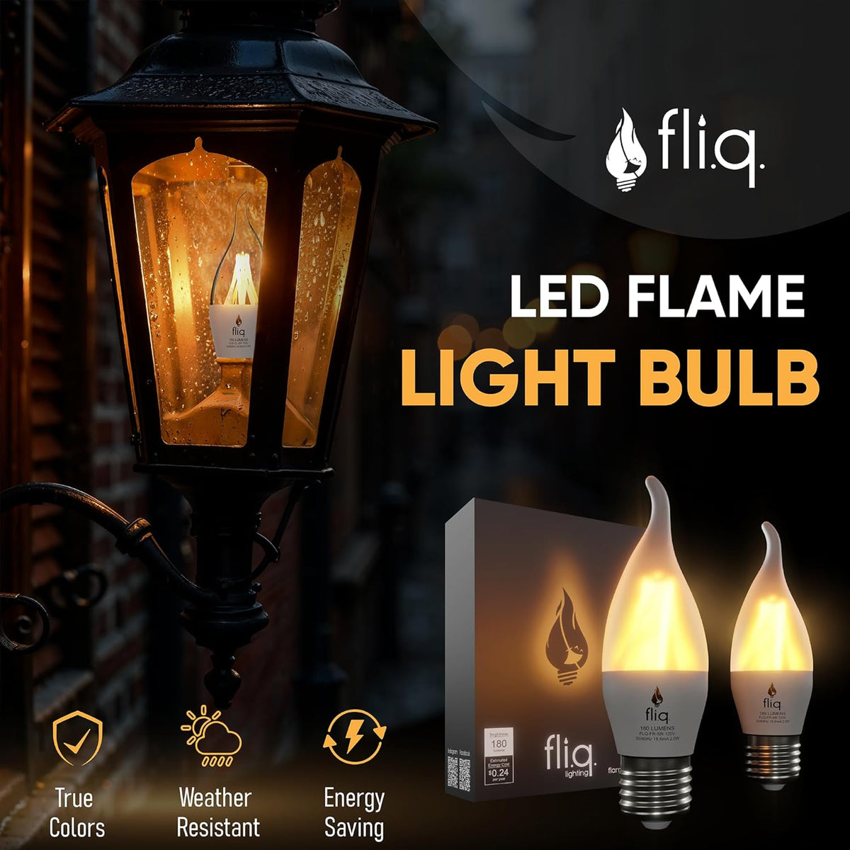 Fliq | LED Flame Light Bulb | 2 Pack | 2W | 4 Modes | Flickering Flame Bulb | 2023 Release | (Mini