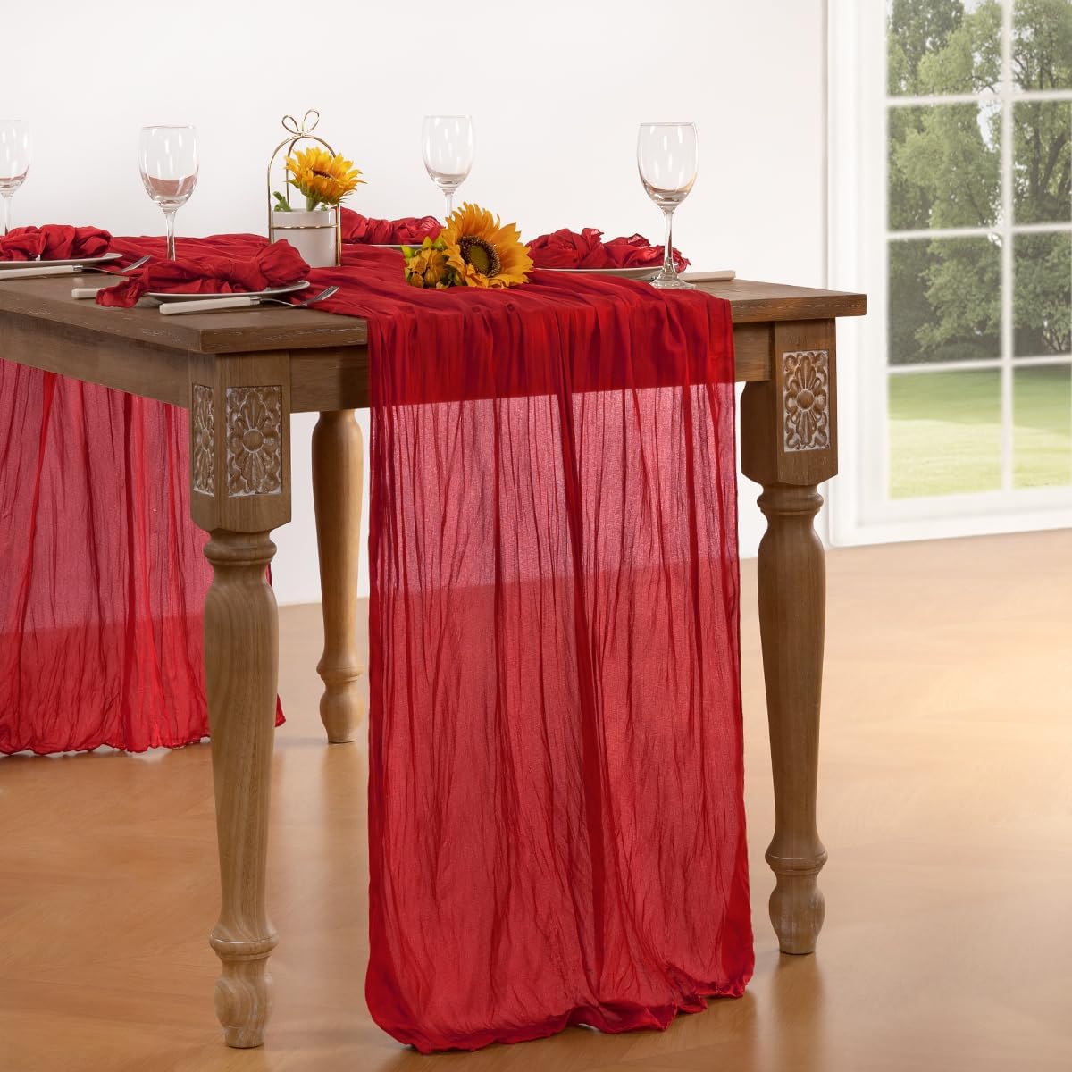Red Cheesecloth Table Runner Fall Table Runner Boho Gauze 120 Inches Red Cheese Cloth Fall Table