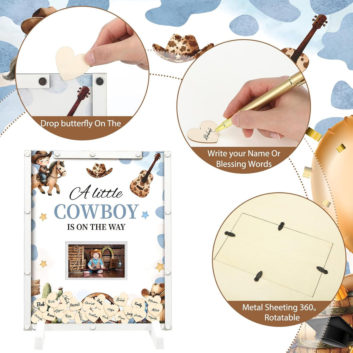 65 Pcs Cowboy Baby Shower Decorations Guest Book Alternatives a Little Cowboy is on The Way