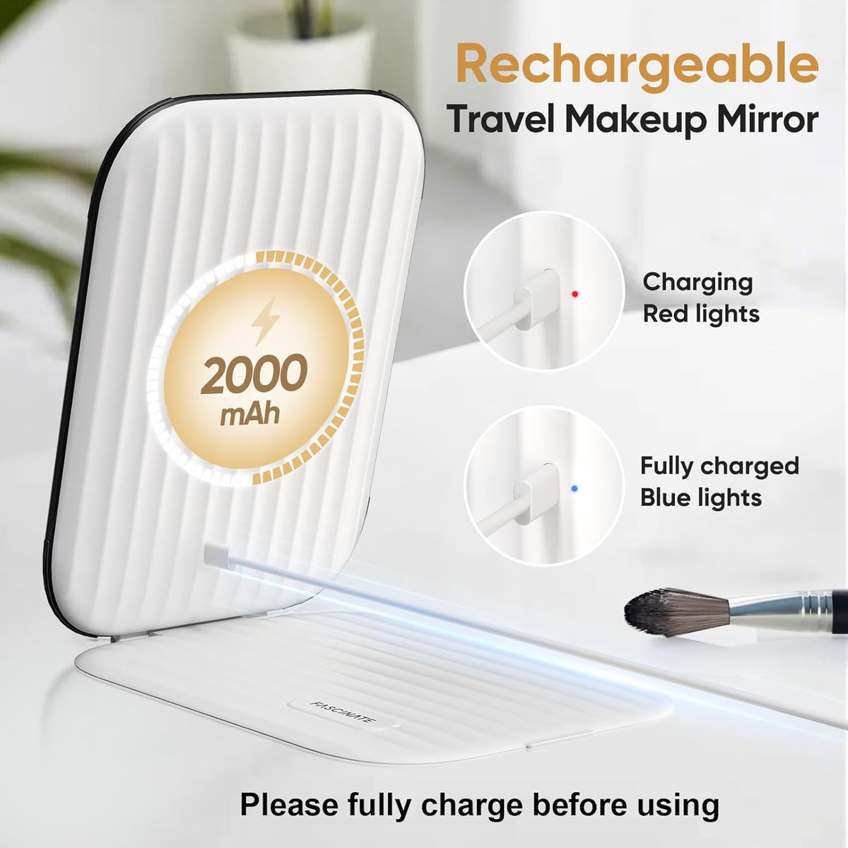 FUNTOUCH Rechargeable Travel Makeup Mirror with Lights and Small 10X Magnification,Light up