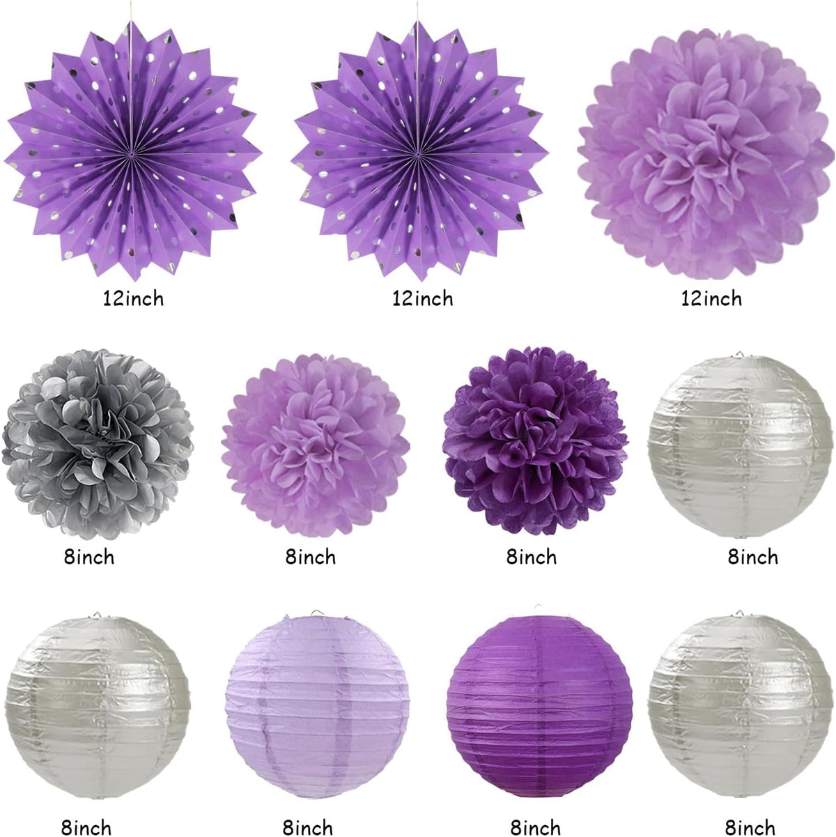 Purple Lilac-Lavender Silver Women Birthday Party-Decorations - 21pc Happy Banner,Paper Lanterns