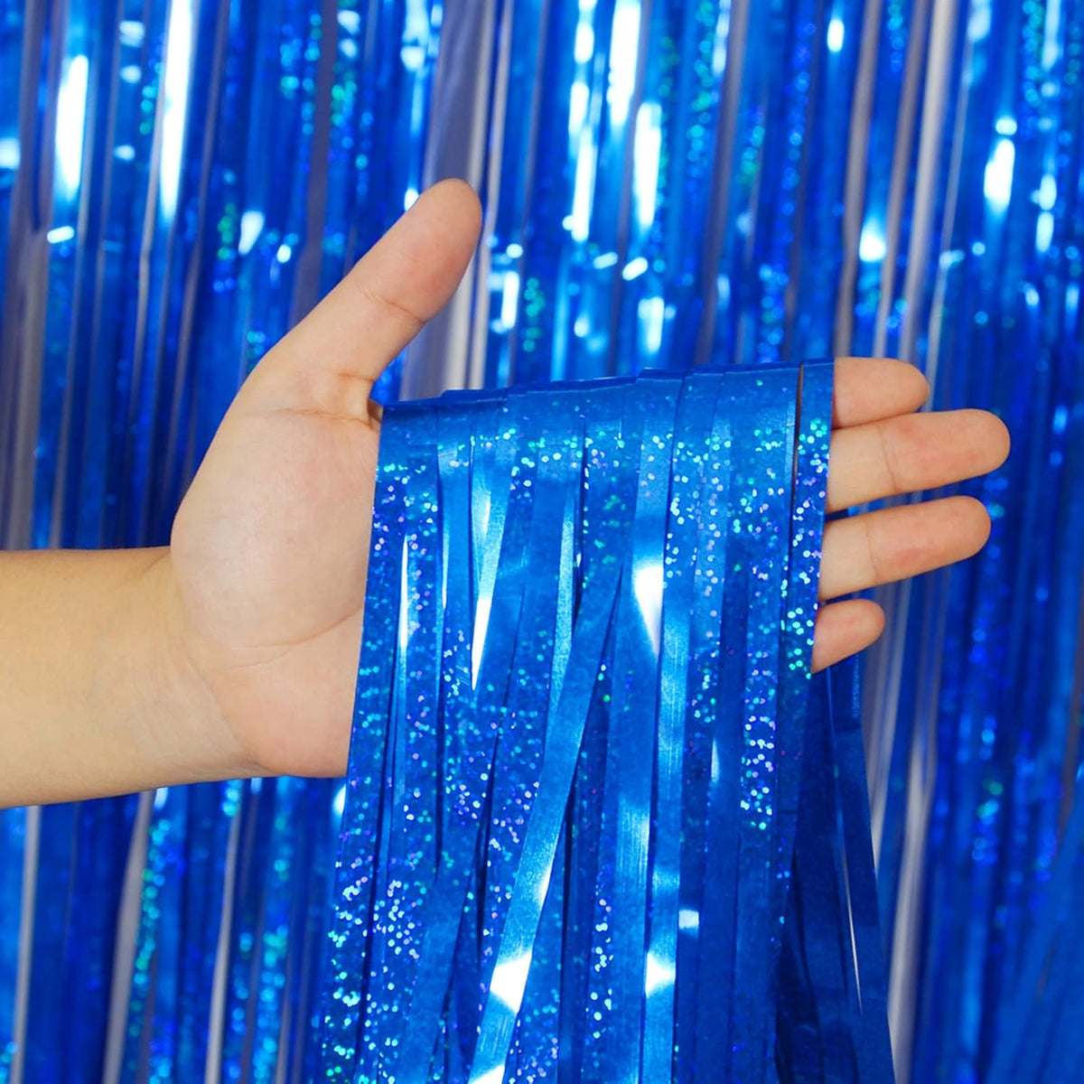 Melsan 2 Pack 3.2 ft x 8.2 ft Tinsel Foil Fringe Curtains Backdrop, Sparkle Metallic Tinsel Foil