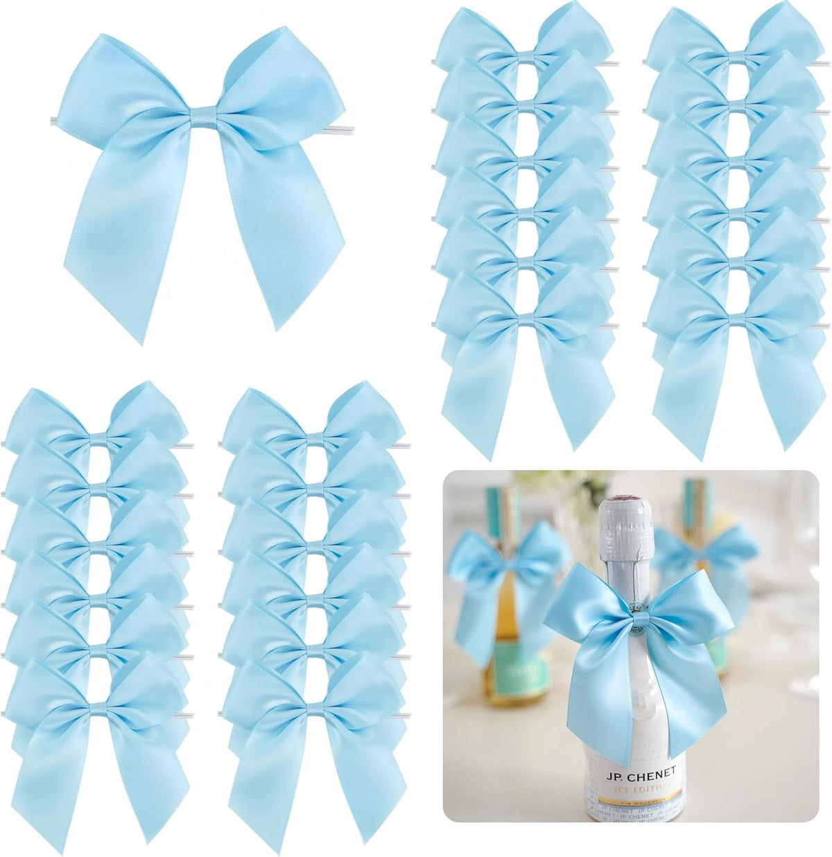 4.5" Satin Ribbon Blue Bows for Gift Wrapping, Twist Tie Bows, Cute Bows for Crafts, Party Favors