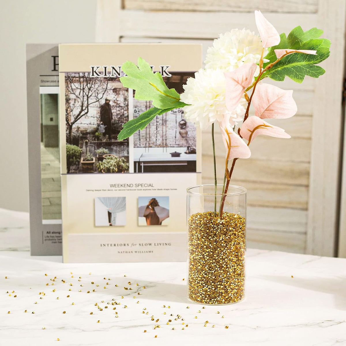 FUTUREPLUSX 28000PCS Fake Diamonds, 3mm Gold Acrylic Crystals Diamond Decorations for Vase Fillers
