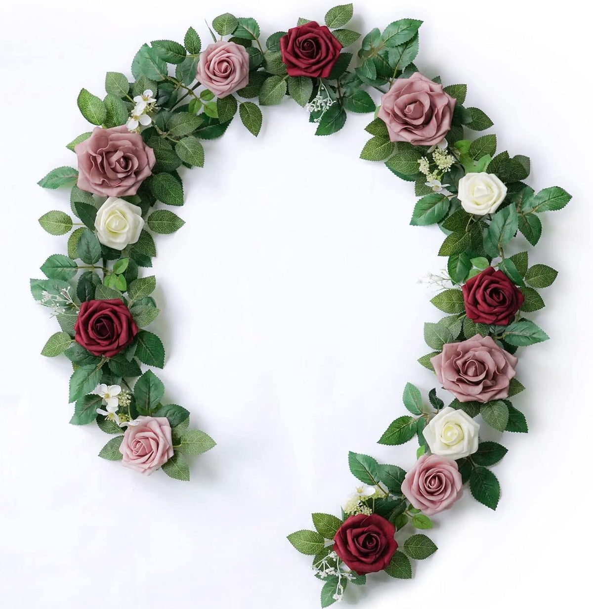 PONATIA 5FT Burgundy Artificial Flowers Garland, Dusty Rose Flowers Garland for Wedding Ceremony