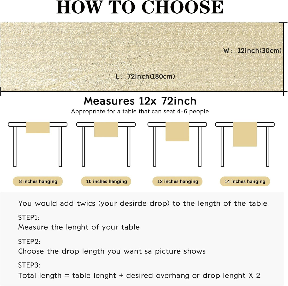 6 Packs 12 x 72 inches Sequin Table Runner, Champagne Glitter Table Runner for Birthday Party