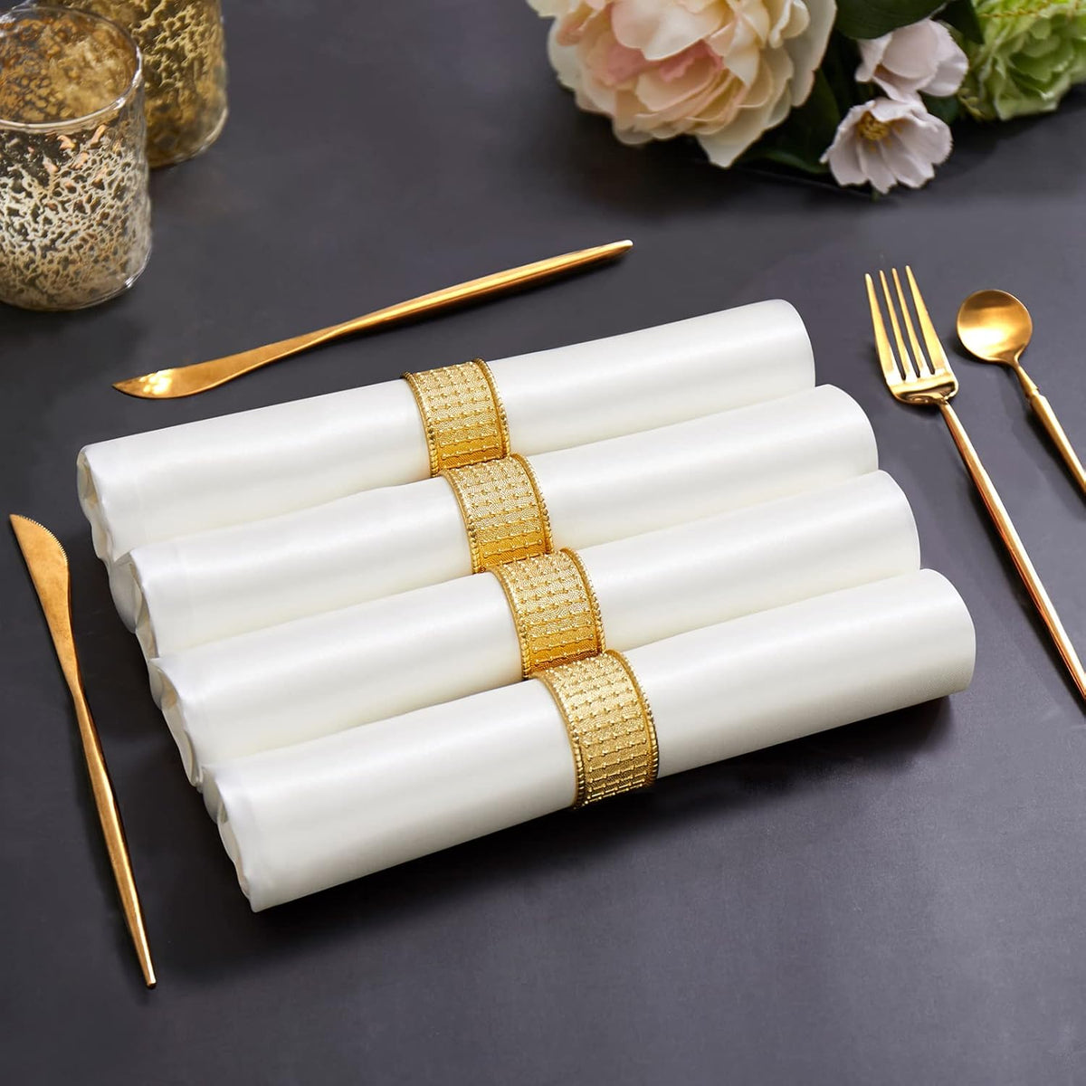 Horbaunal 16 Pack Ivory Satin Napkins 17 x 17 Inch, Square Silky Cloth Napkins, Soft Table Napkins