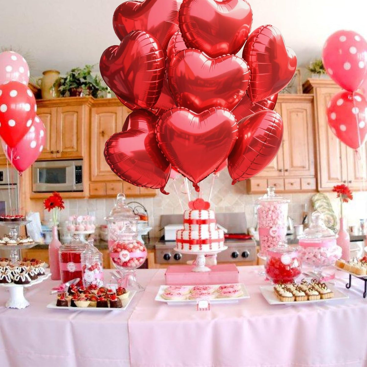 TONIFUL 15Pcs 18 Inch Red Heart Balloons Valentine’s Day Heart Shape Foil Mylar Balloons Decoration